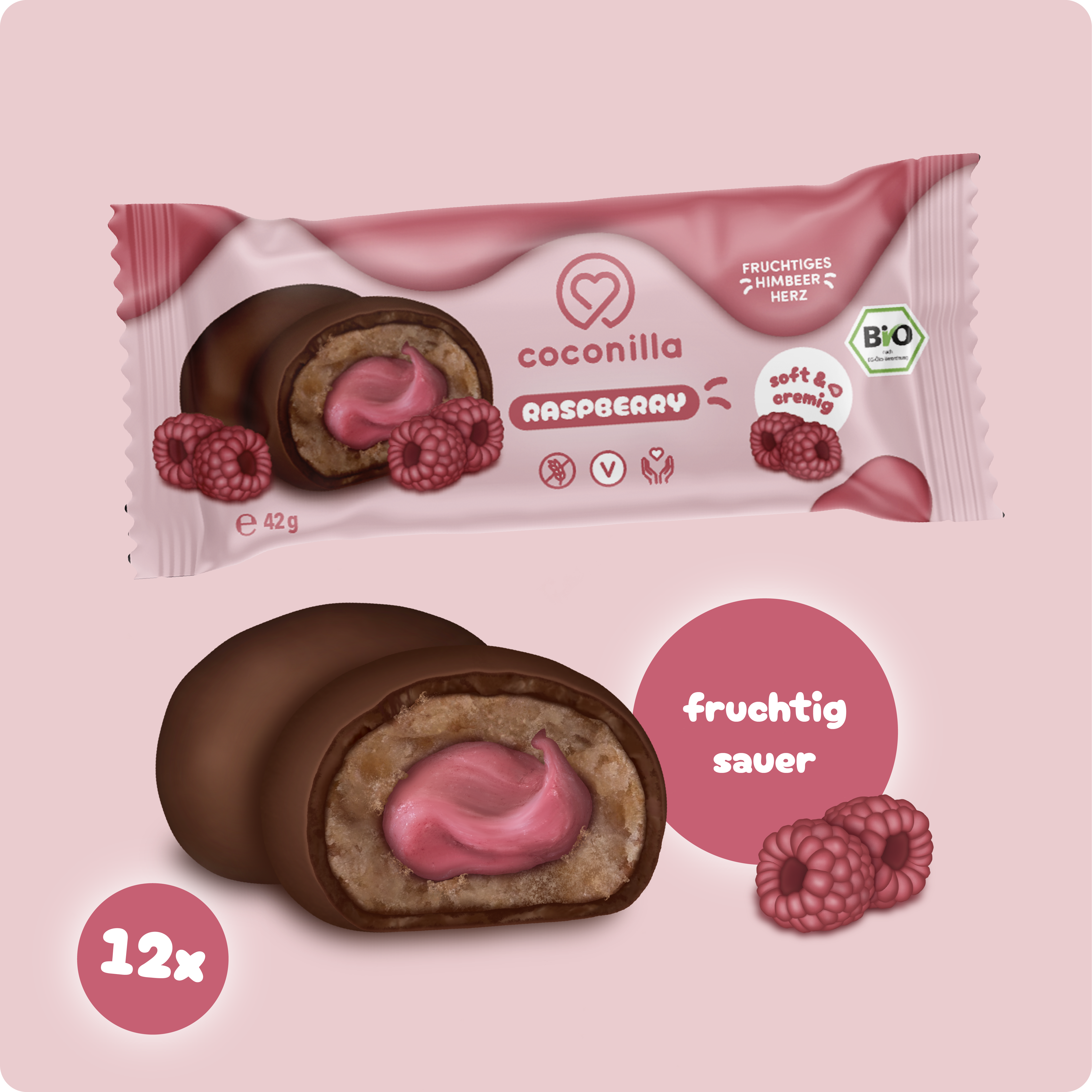 BIO - Dattelpralinen Raspberry - 12er Box