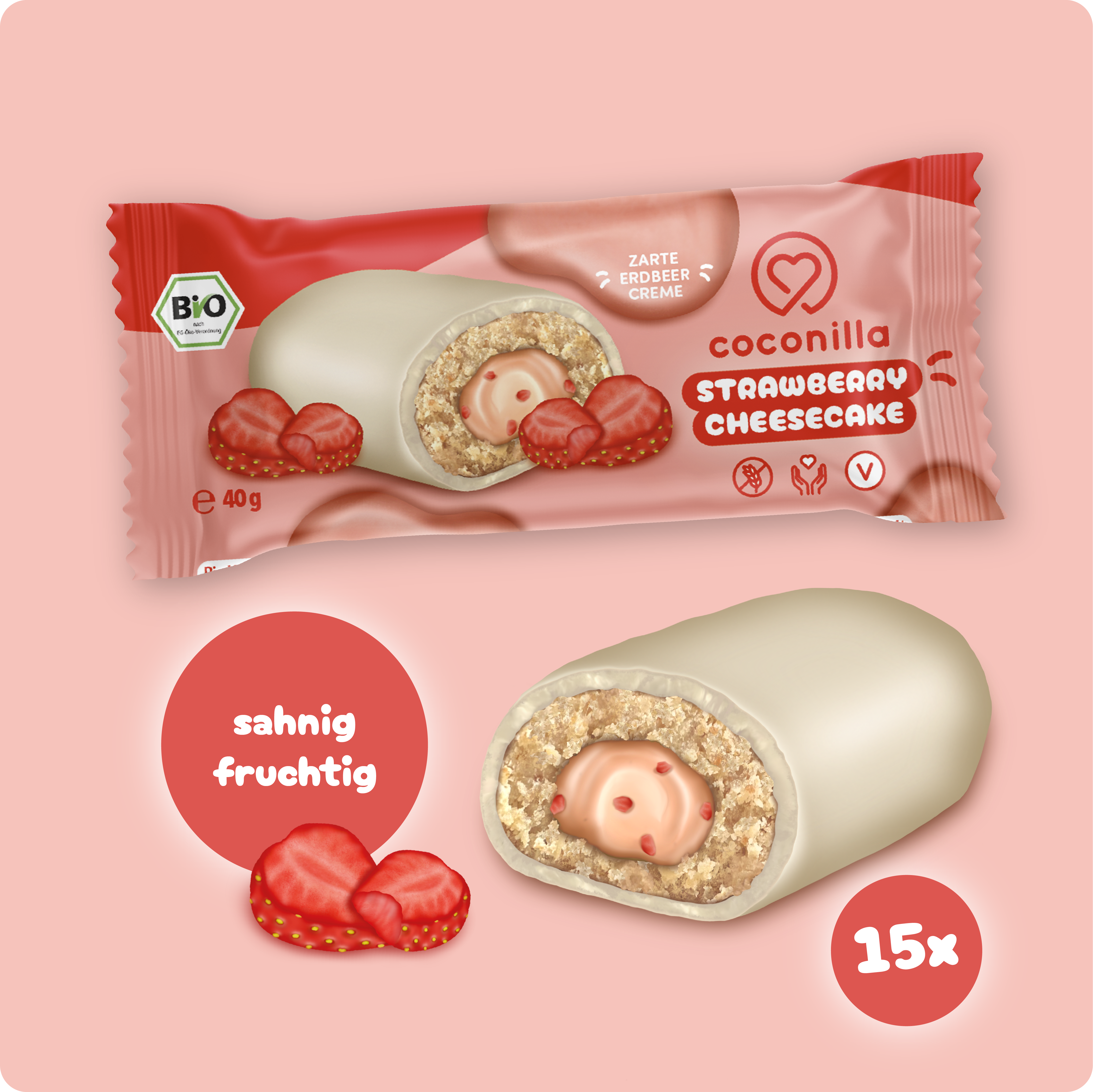 BIO - Cake Bar Strawberry Cheesecake - 15er Box