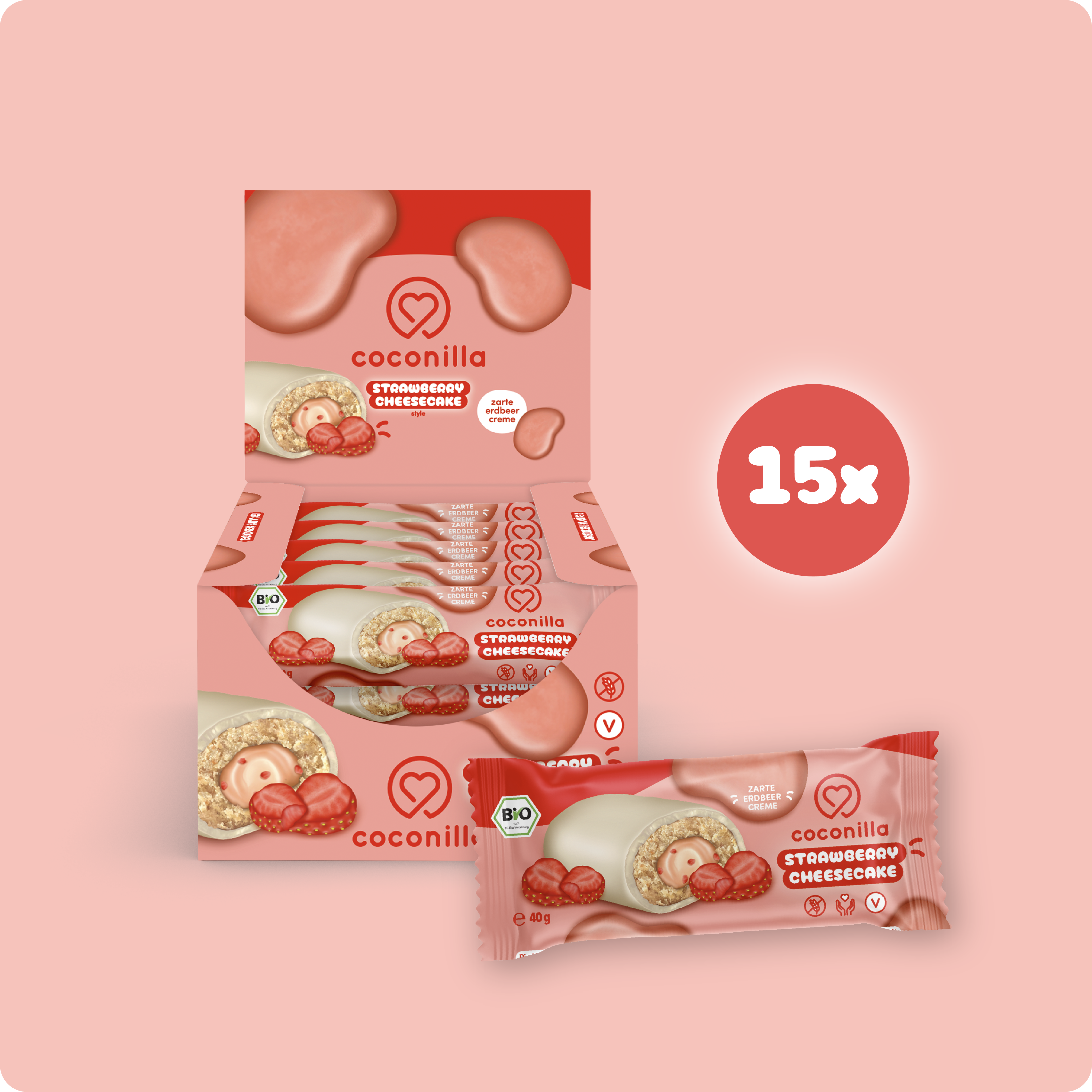 BIO - Cake Bar Strawberry Cheesecake - 15er Box